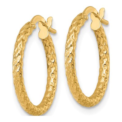 14K Yellow Gold Diamond-Cut Tube Hoop Earrings – view 3