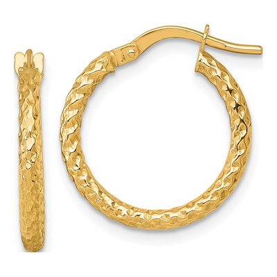 14K Yellow Gold Diamond-Cut Tube Hoop Earrings