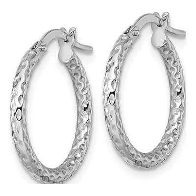 14K White Gold Diamond-Cut Tube Hoop Earrings – view 3