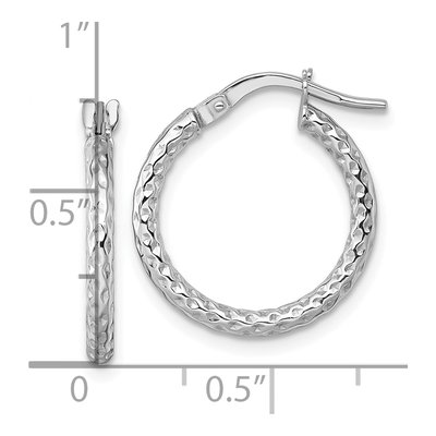 14K White Gold Diamond-Cut Tube Hoop Earrings – view 4