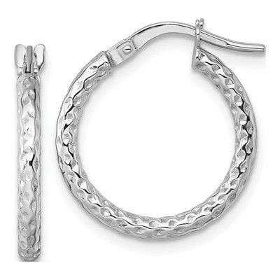 14K White Gold Diamond-Cut Tube Hoop Earrings