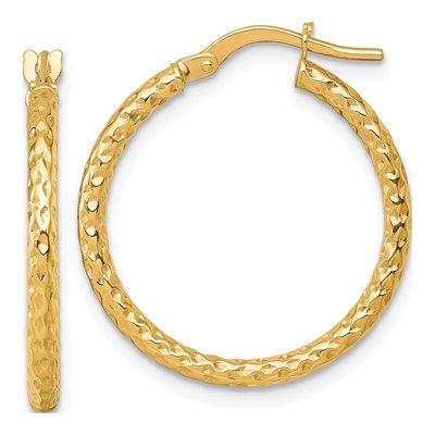 14K Yellow Gold 23mm Diamond-Cut Tube Hoop Earrings