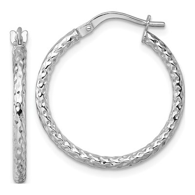 14K White Gold 23mm Diamond-Cut Tube Hoop Earrings