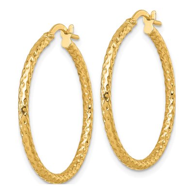 14K Yellow Gold Diamond-Cut Tube Hoop Earrings – view 3