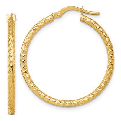 14K Yellow Gold Diamond-Cut Tube Hoop Earrings