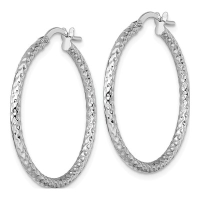 14K White Gold Diamond-Cut Tube Hoop Earrings – view 3
