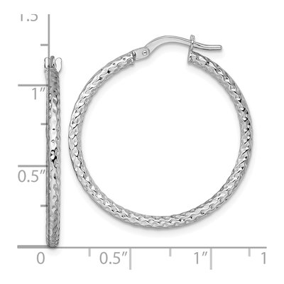 14K White Gold Diamond-Cut Tube Hoop Earrings – view 4
