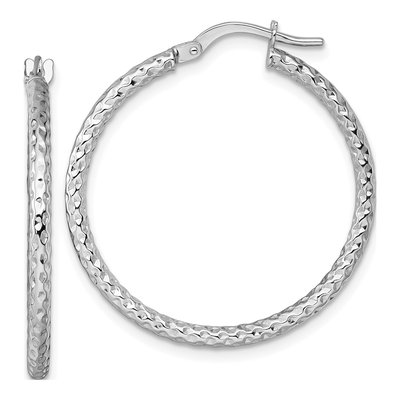 14K White Gold Diamond-Cut Tube Hoop Earrings