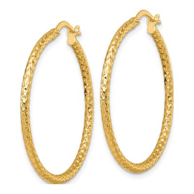 14K Yellow Gold Diamond-Cut Tube Hoop Earrings – view 3