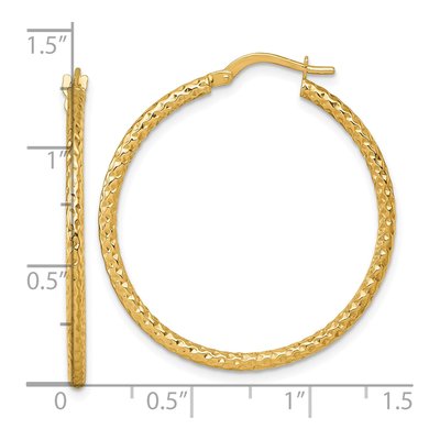 14K Yellow Gold Diamond-Cut Tube Hoop Earrings – view 4