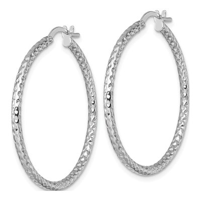 14K White Gold Diamond-Cut Tube Hoop Earrings – view 3
