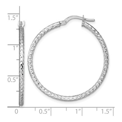 14K White Gold Diamond-Cut Tube Hoop Earrings – view 4