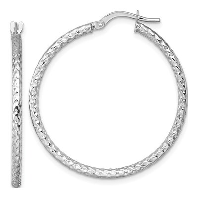 14K White Gold Diamond-Cut Tube Hoop Earrings