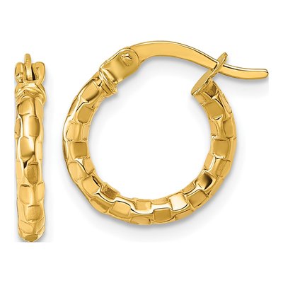 14K Yellow Gold Textured Tube Hoop Earrings