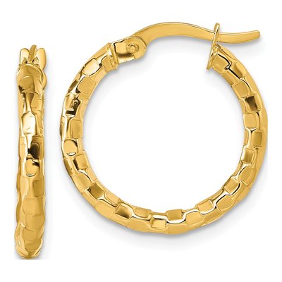 14K Yellow Gold Textured Tube Hoop Earrings