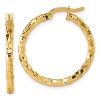 14K Yellow Gold Textured Tube Hoop Earrings