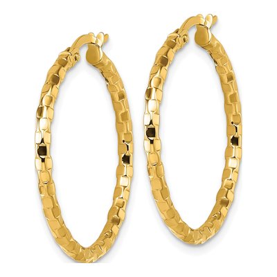 14K Yellow Gold 30mm Textured Tube Hoop Earrings – view 3