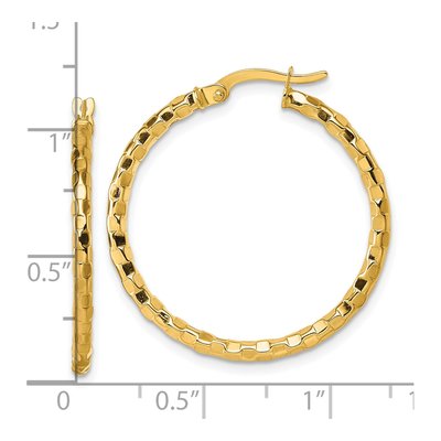 14K Yellow Gold 30mm Textured Tube Hoop Earrings – view 4