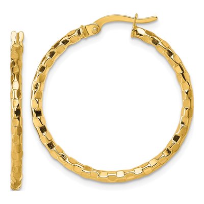 14K Yellow Gold 30mm Textured Tube Hoop Earrings