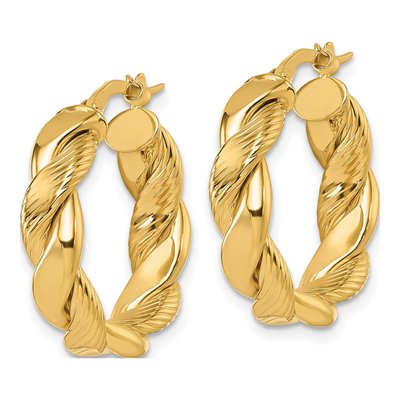 14K Yellow Gold 21mm Twisted Round Tube Hoop Earrings – view 3