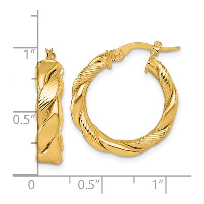 14K Yellow Gold 21mm Twisted Round Tube Hoop Earrings – view 4