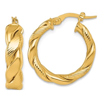 14K Yellow Gold 21mm Twisted Round Tube Hoop Earrings