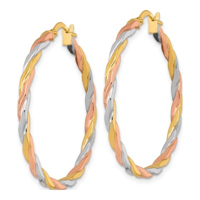 14K Yellow Gold 35mm Twisted Tube Hoop Earrings – view 3