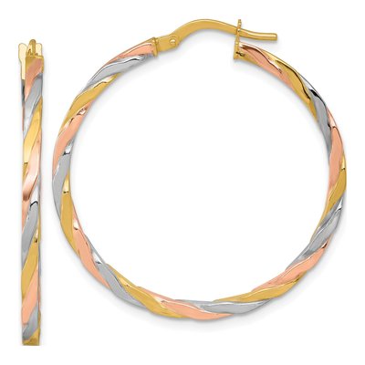 14K Yellow Gold 35mm Twisted Tube Hoop Earrings