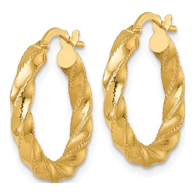 14K Yellow Gold 21mm Diamond-Cut Twisted Tube Hoop Earrings – view 3
