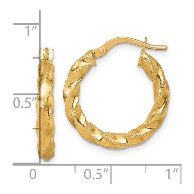 14K Yellow Gold 21mm Diamond-Cut Twisted Tube Hoop Earrings – view 4
