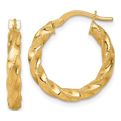 14K Yellow Gold 21mm Diamond-Cut Twisted Tube Hoop Earrings