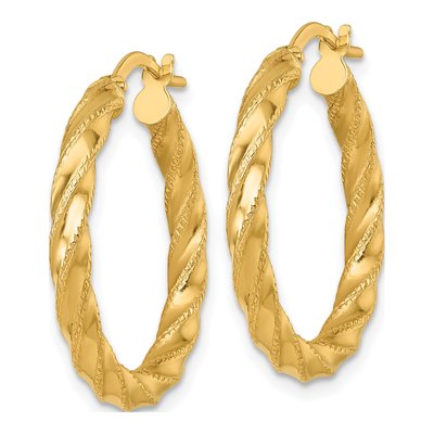 14K Yellow Gold 26mm Diamond-Cut Twisted Tube Hoop Earrings – view 3