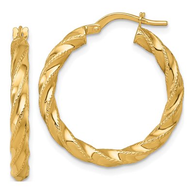 14K Yellow Gold 26mm Diamond-Cut Twisted Tube Hoop Earrings