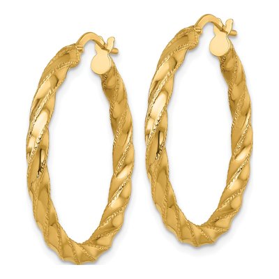 14K Yellow Gold 32mm Diamond-Cut Twisted Tube Hoop Earrings – view 3