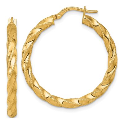 14K Yellow Gold 32mm Diamond-Cut Twisted Tube Hoop Earrings