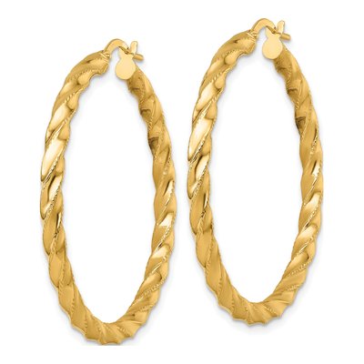 14K Yellow Gold 40mm Diamond-Cut Twisted Tube Hoop Earrings – view 3