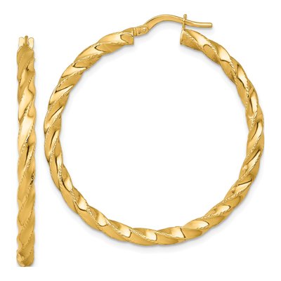14K Yellow Gold 40mm Diamond-Cut Twisted Tube Hoop Earrings