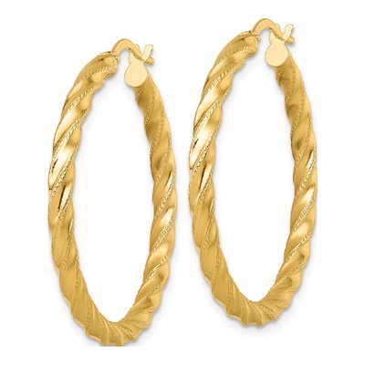 14K Yellow Gold 35mm Diamond-Cut Twisted Tube Hoop Earrings – view 3