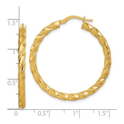 14K Yellow Gold 35mm Diamond-Cut Twisted Tube Hoop Earrings – view 4