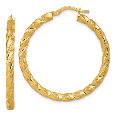 14K Yellow Gold 35mm Diamond-Cut Twisted Tube Hoop Earrings