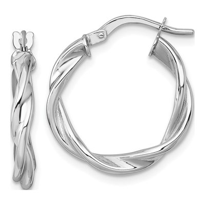 14K White Gold 20mm Twisted Tube Hoop Earrings