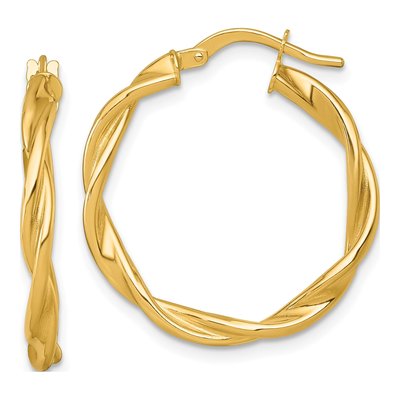 14K Yellow Gold 26mm Twisted Tube Hoop Earrings