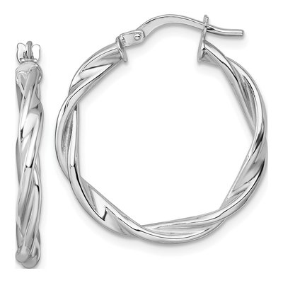 14K White Gold 26mm Twisted Tube Hoop Earrings