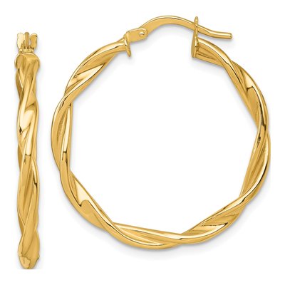 14K Yellow Gold 32mm Twisted Tube Hoop Earrings