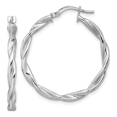 14K White Gold 32mm Twisted Tube Hoop Earrings