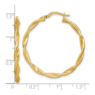 14K Yellow Gold 37mm Twisted Tube Hoop Earrings – view 4