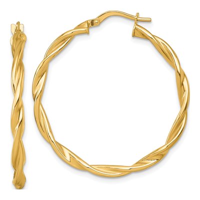 14K Yellow Gold 37mm Twisted Tube Hoop Earrings