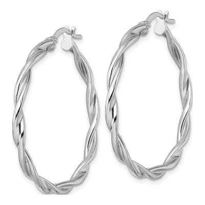 14K White Gold 37mm Twisted Tube Hoop Earrings – view 3