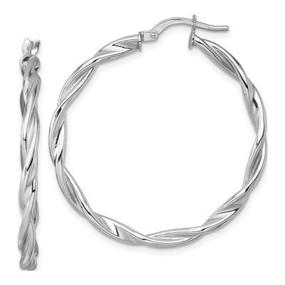 14K White Gold 37mm Twisted Tube Hoop Earrings