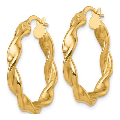 14K Yellow Gold 28mm Twisted Tube Hoop Earrings – view 3